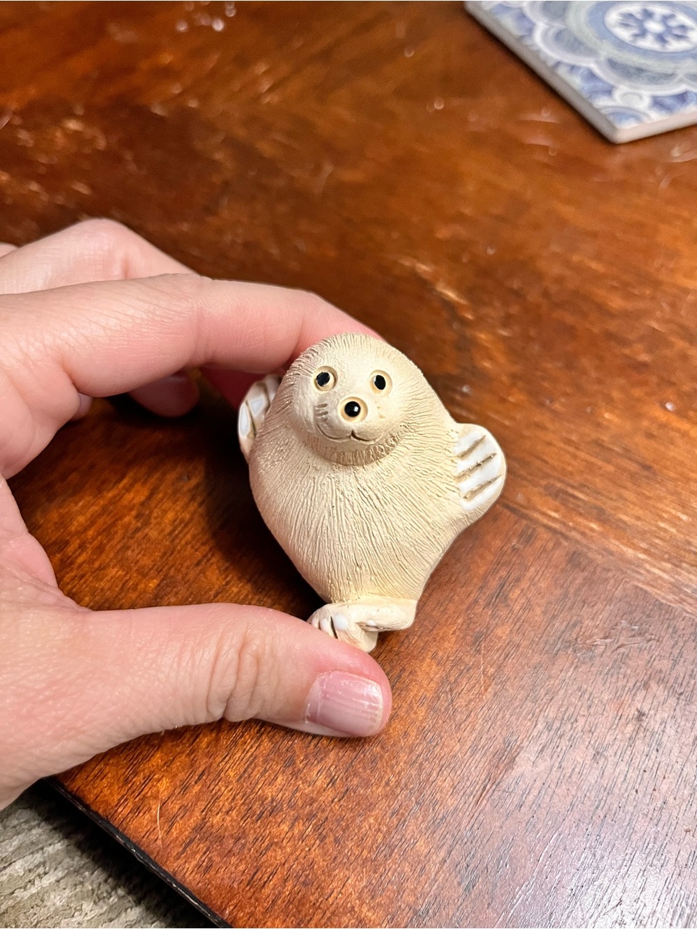 Artesania Rinconada Baby Seal clay figurine from Uruguay signed